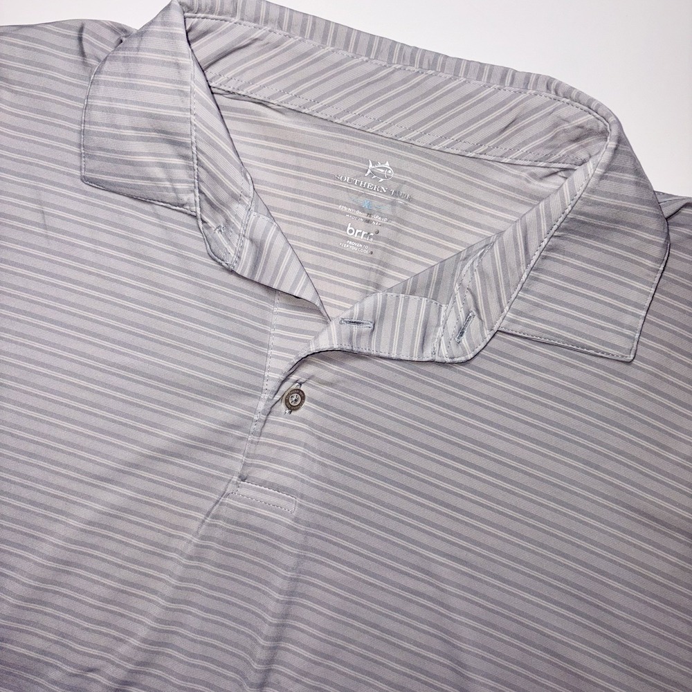 Southern Tide brrr Performance Polo Shirt Mens XL Gray Striped Short Slv Golf